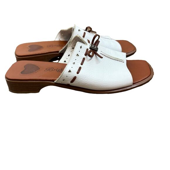 Brighton Womens 7.5 Java Slide Sandals Slip-On White Leather With Bow Western - Picture 1 of 14